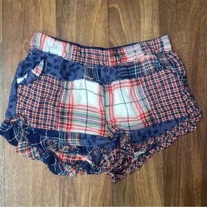 Aerie Tartan Plaid Leopard Print High Rise Pull-On Ruffle PJ Shorts Navy Red XS